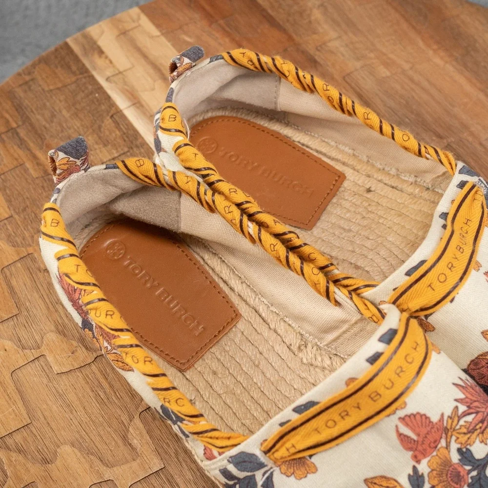 Tory Burch Grosgrain Whipstich Floral Espadrille Size 7 Summer Boho